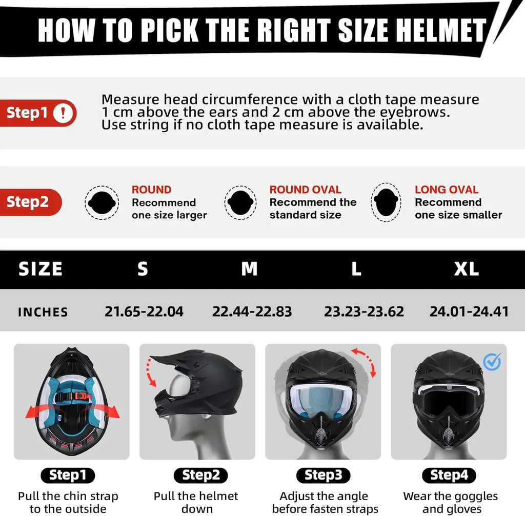 Adult and teens Dirt Bike Helmet Full Face Motorcycle Helmets with Adjustable Goggles  Motocross Helmet for Off-Road ATV BMX UTV