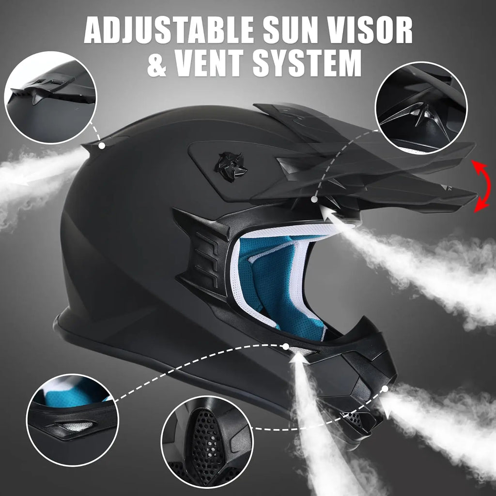Adult and teens Dirt Bike Helmet Full Face Motorcycle Helmets with Adjustable Goggles  Motocross Helmet for Off-Road ATV BMX UTV